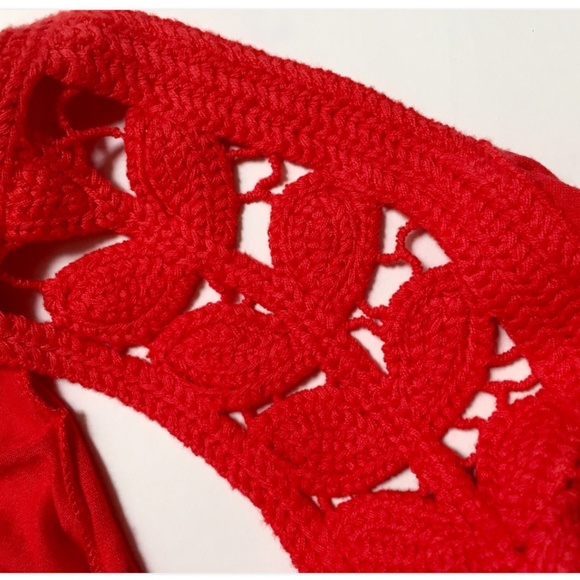 NWT $80 Max Studio Red Folk Peasant Top XS Sleeveless Tassel Crochet Jersey - Picture 8 of 10